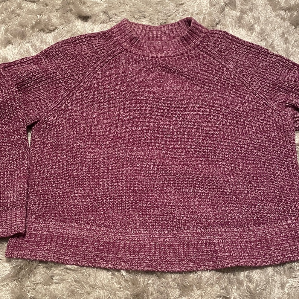 100% Cotton - Women's Loose Fit Shaker-Stitch Pink Crewneck Sweater